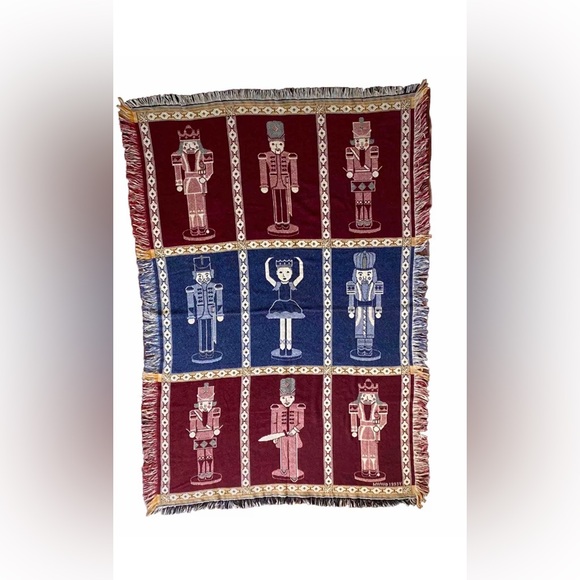 Vtg.Nutcracker Multicolor 2 Layer AFGHAN Christmas Tapestry Blanket USA 46x67. - Picture 1 of 11